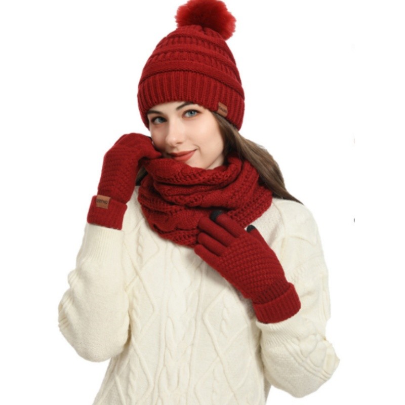 Winter Hat Gloves Beanie Scarf Neck Warm Touchscreen Gloves Sock 4 PCS